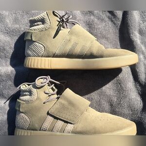 Adidas Originals Tubular Invader Strap Men’s 9.5 Shoes Linen Khaki tan hightop